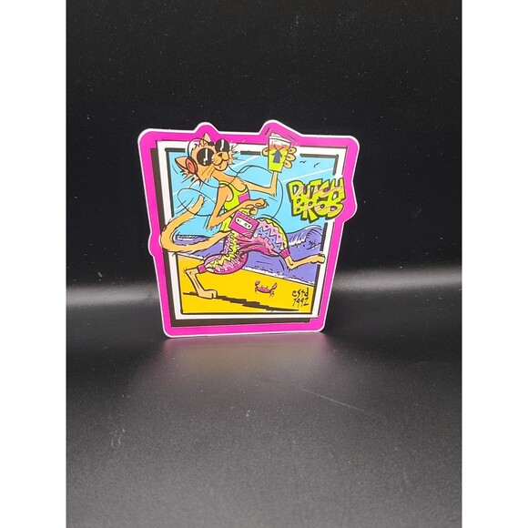 Dutch bros coffee sticker 80s cat with Walkman on beach 2023 - Picture 1 of 6